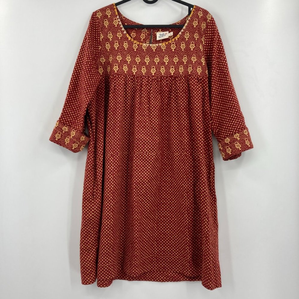 Mata Traders Red/Gold Half Sleeve Fair Trade Mini Dress